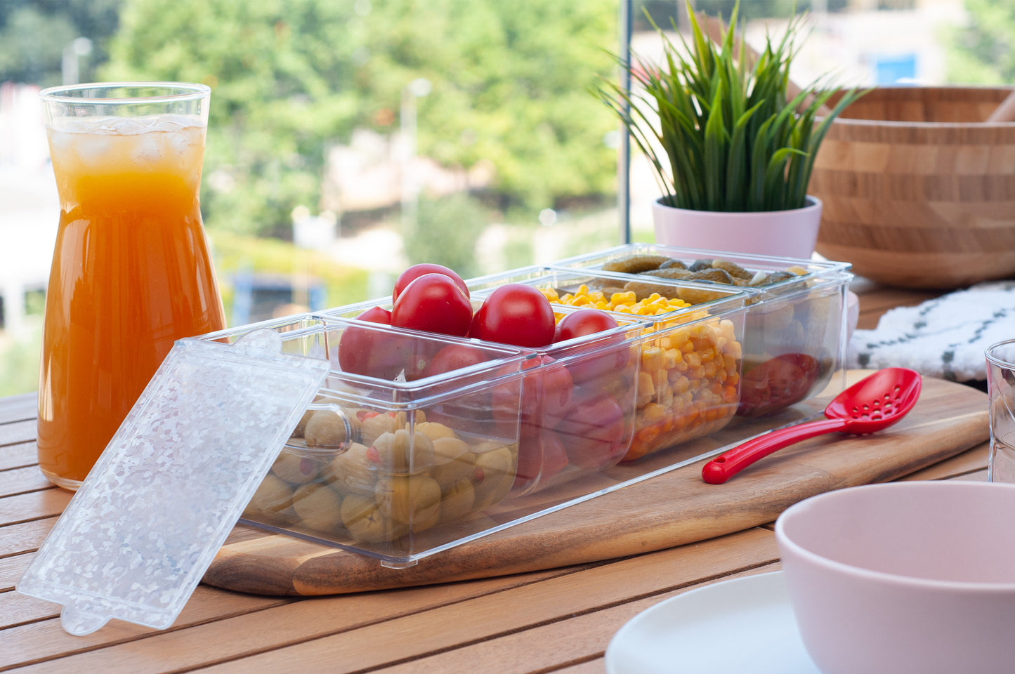 Condiment Server with Removable Containers and Lids