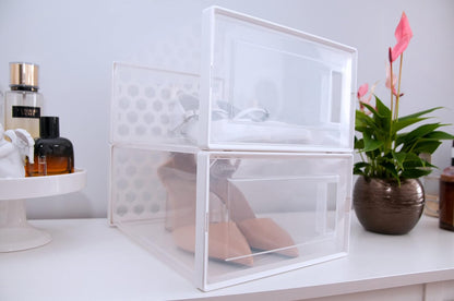 12 Stackable Shoe Organizer Bins - Clear, Dust-Free Storage Solution, Easy Assembly, Made in USA