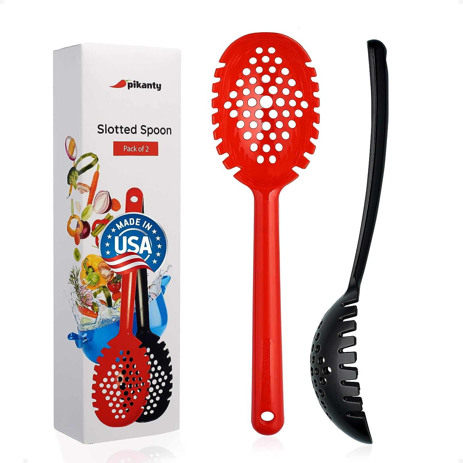 Slotted Spoon Function Pikanty - Slotted Spoons for Serving and Cooking 2 Set | Made in USA