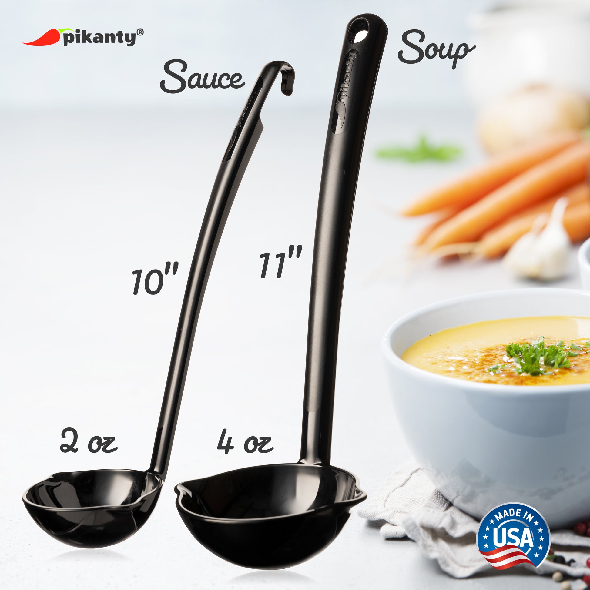 Pikanty - Ladle Soup and Sauce Set of 2 Made in USA (Black)