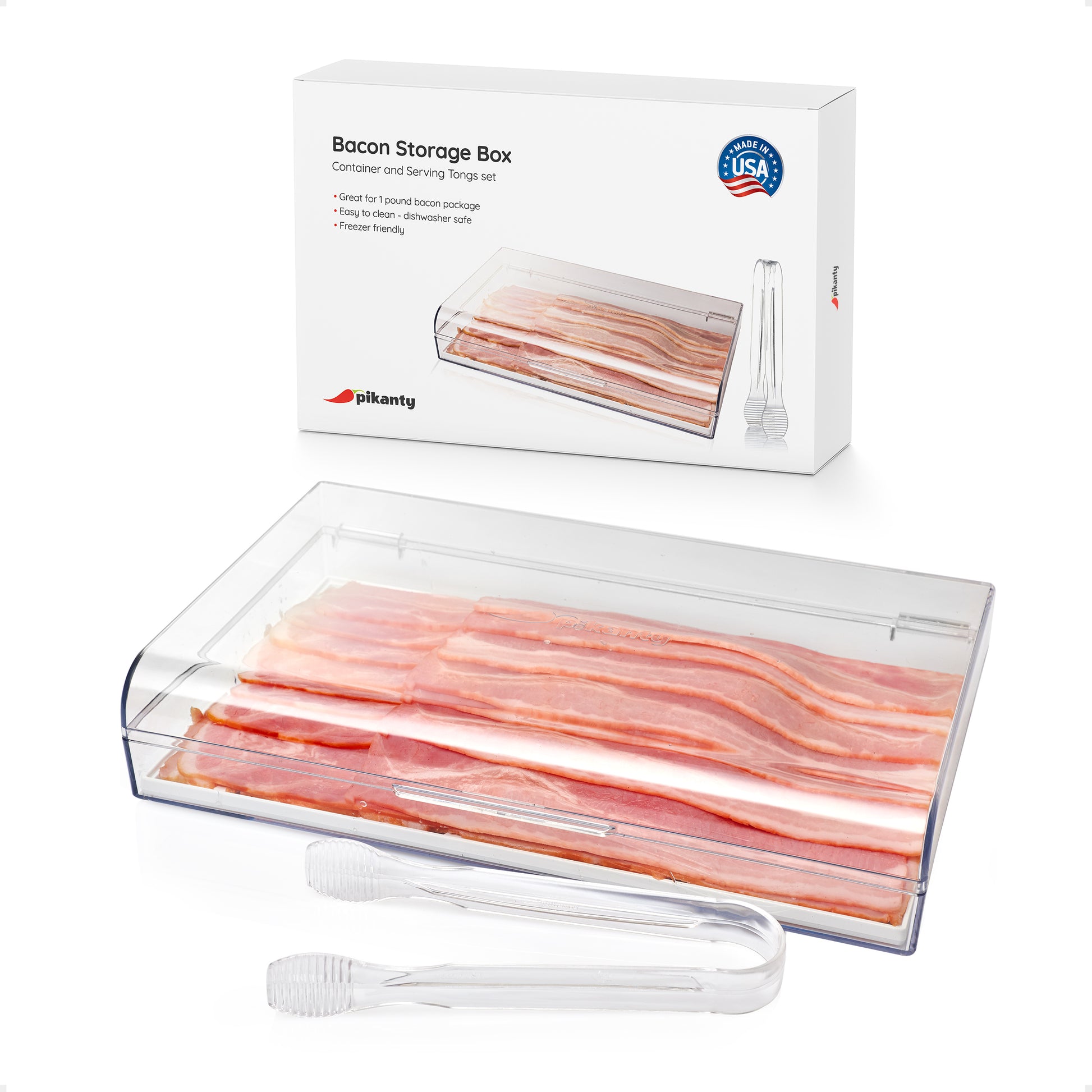 BigKing Bacon Container for Refrigerator with Tongs, Bacon Keeper  Container,Lunch Meat Container for Refrigerator, BPA Free, Record Time,PET  Airtight